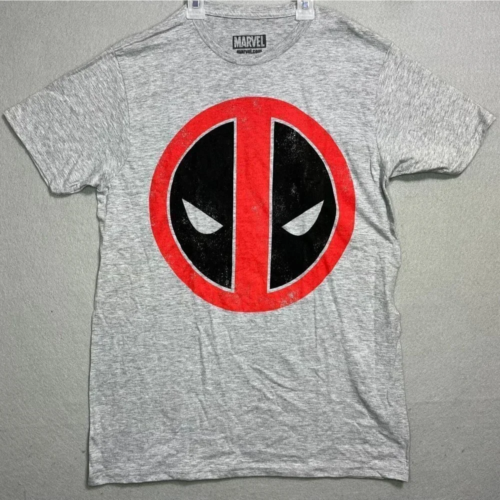 Marvel Comics DEADPOOL Face Logo Shirt Men Tee Black T-Shirt Cotton Medium - Picture 1 of 5